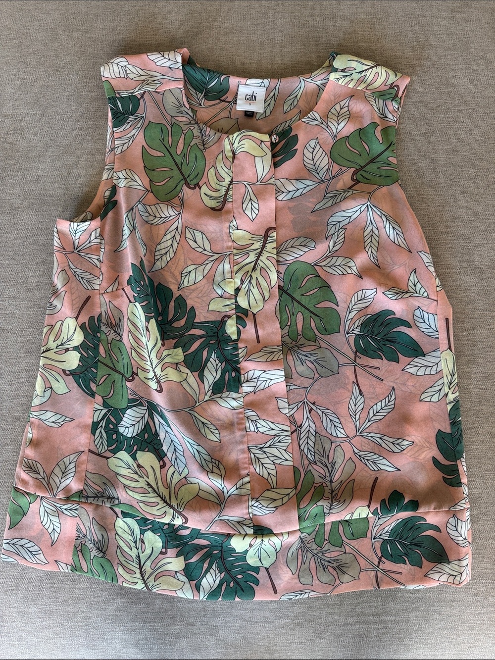 CAbi Pink Tropical Leaf Print Sleeveless Blouse